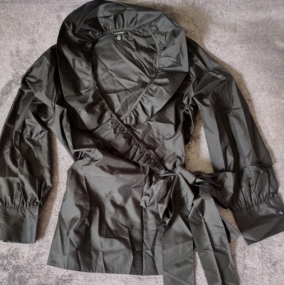 J Peterman Silk Taffeta Ruffles Wrap Blouse Shirt Top Coverup Jacket - Picture 10 of 15